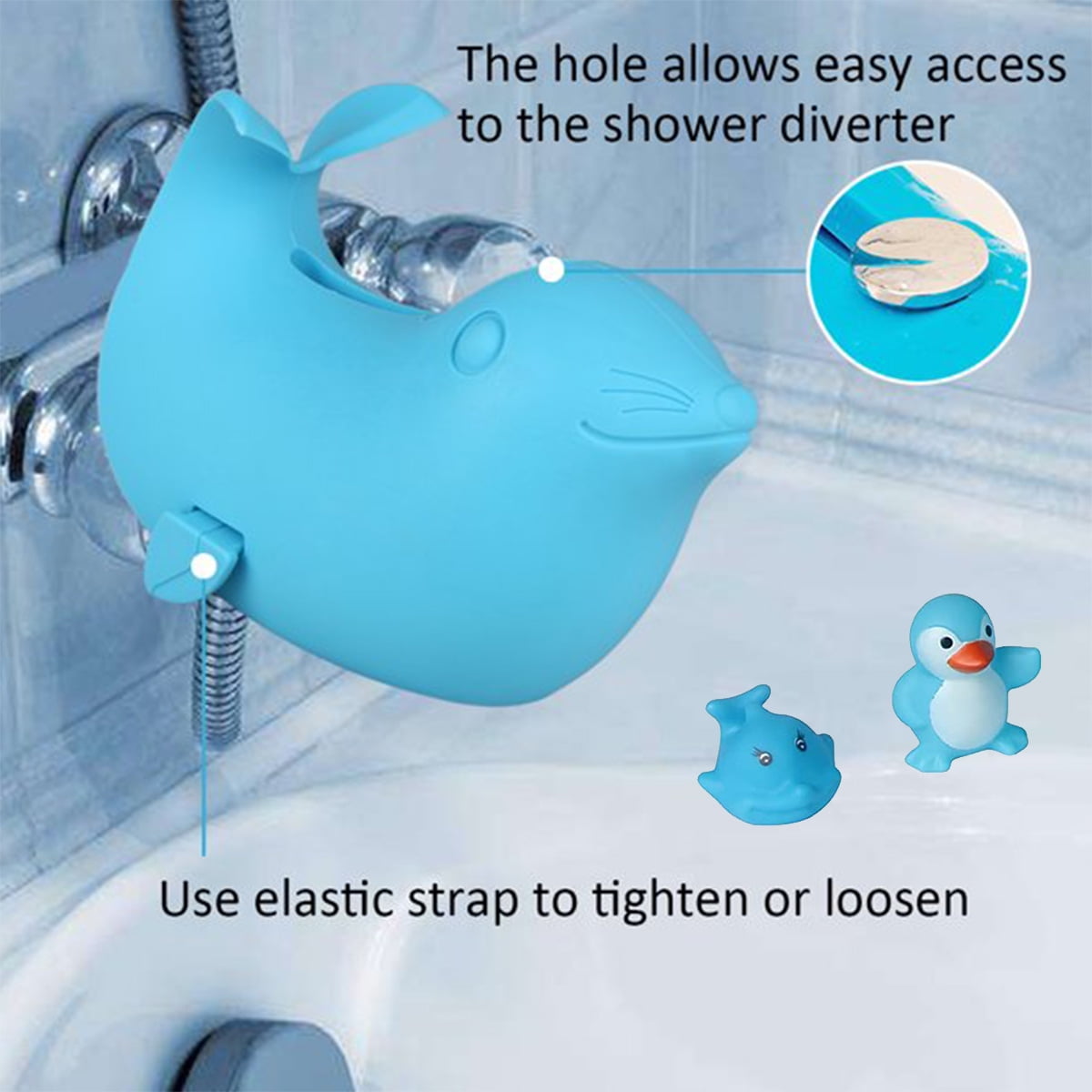 Bath Spout Cover Baby Bath Tub Faucet Silicone Safe Extender Protector Sea Lions for Children
