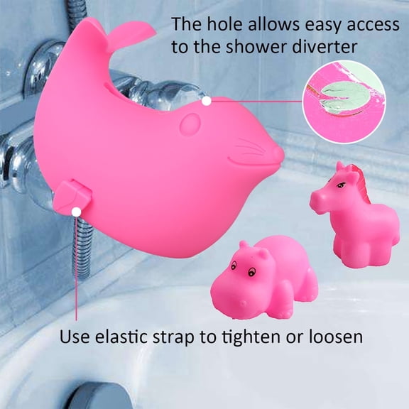 Bath Spout Cover Baby Bath Tub Faucet Silicone Safe Extender Protector Sea Lions for Children Kid Use- Pink