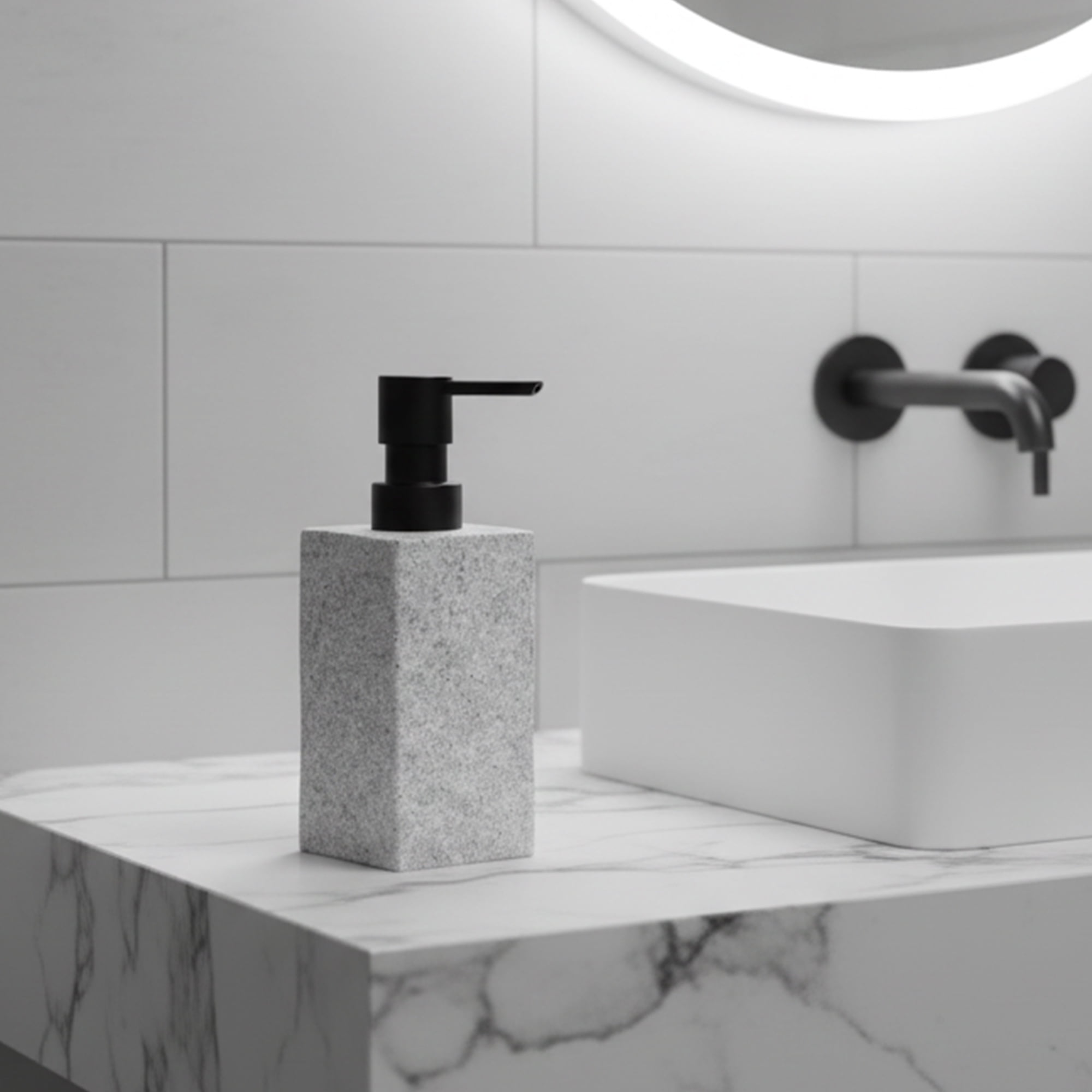 Bath Square Resin Hand Soap & Lotion Dispenser Stone Effect 9 FL OZ Gray