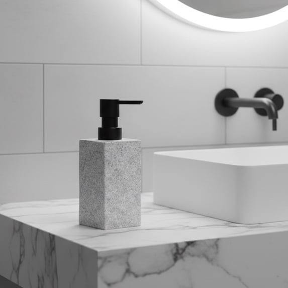 Bath Square Resin Hand Soap & Lotion Dispenser Stone Effect 9 FL OZ Gray