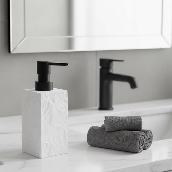 Bath Square Resin Hand Soap & Lotion Dispenser Stone Effect 9 FL OZ White