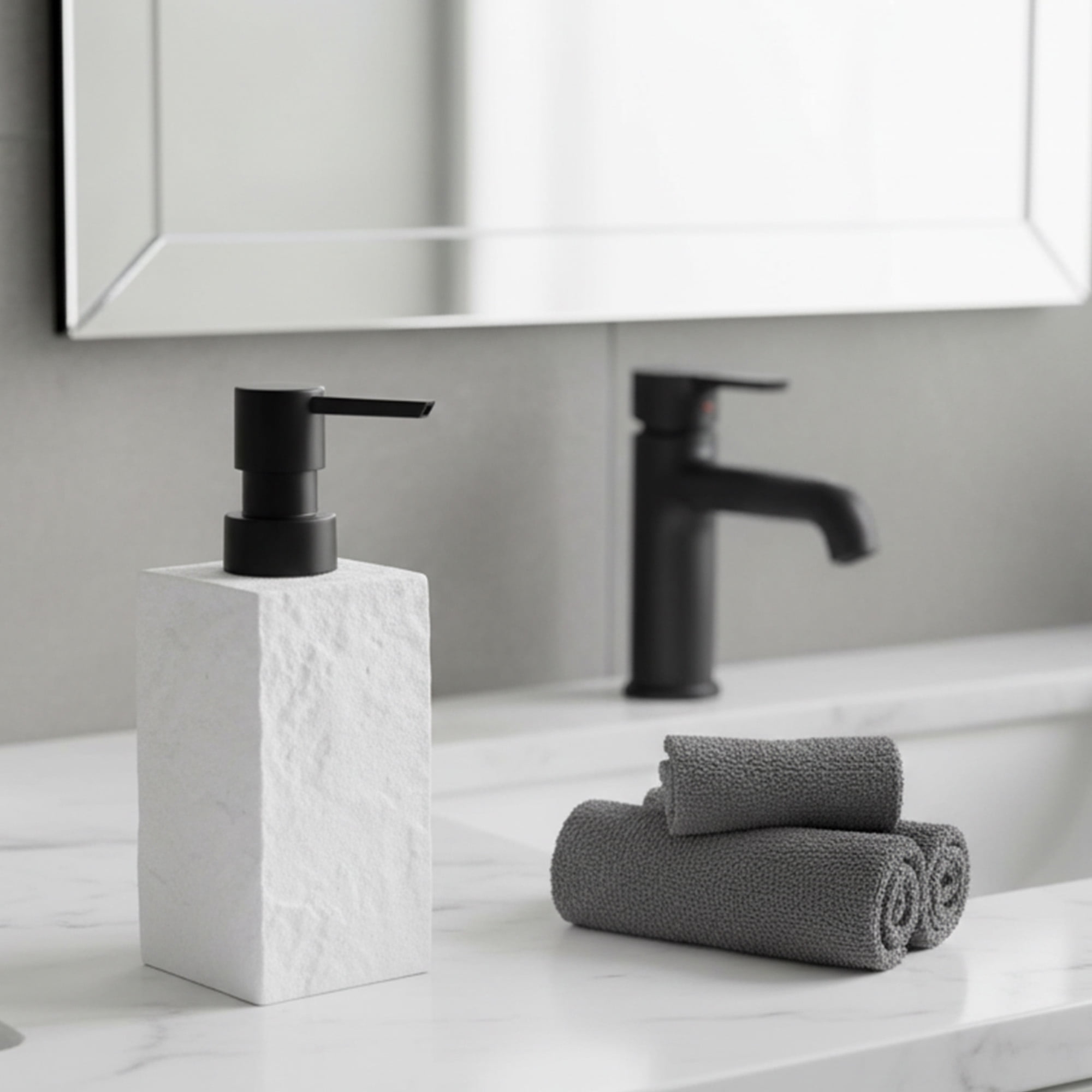 Bath Square Resin Hand Soap & Lotion Dispenser Stone Effect 9 FL OZ White