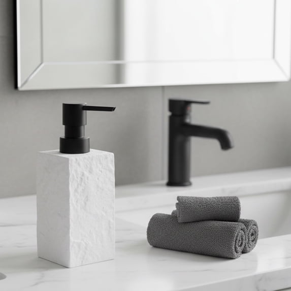 Bath Square Resin Hand Soap & Lotion Dispenser Stone Effect 9 FL OZ White