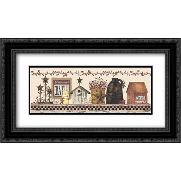 Bath Still Life 2x Matted 24x14 Black Ornate Framed Art Print by Spivey, Linda