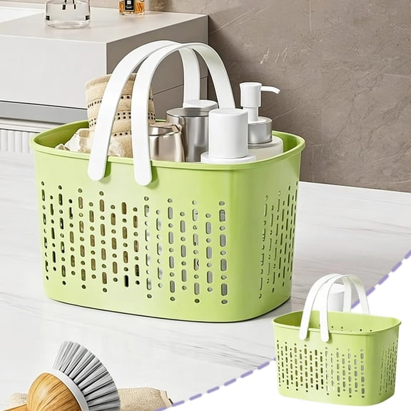 Bath Storage Basket Portable Plastic Caddy with Handle for Toiletries Shower,Green