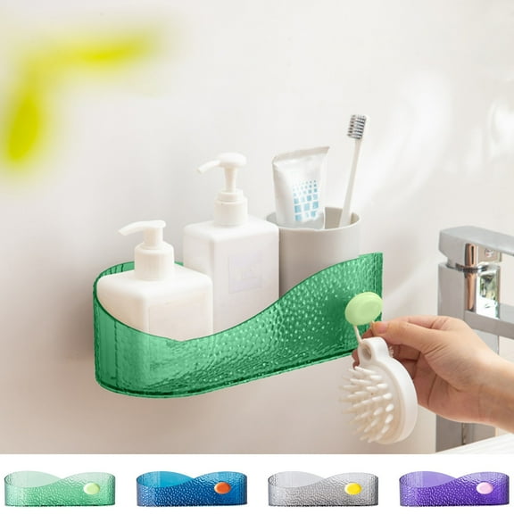 Bath Storage Rack - Wall Mounted Plastic Shower Caddy, Rectangular Basket with Hooks, Drainage Holes & Non-Perforated Design, Toiletries Organizer for Bathroom, Kitchen, 26.5x13x8cm/10.4x5x8in