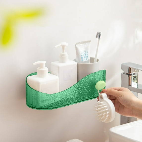 Bath Storage Rack - Wall Mounted Plastic Shower Caddy, Rectangular Basket with Hooks, Drainage Holes & Non-Perforated Design, Toiletries Organizer for Bathroom, Kitchen, 26.5x13x8cm/10.4x5x8in