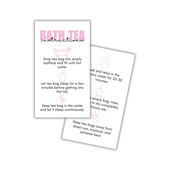 Bath Tea Bags Care Instruction Cards 50pk 2x3.5 Infuser Bulk Packaging Homemade Herbs How to Use Client Bags Business Cards