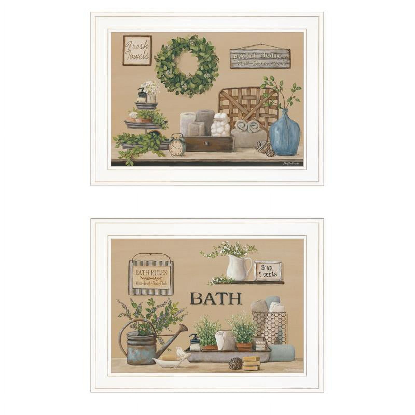 Pam Britton Bath Time White Framed Canvas Wall Art Set