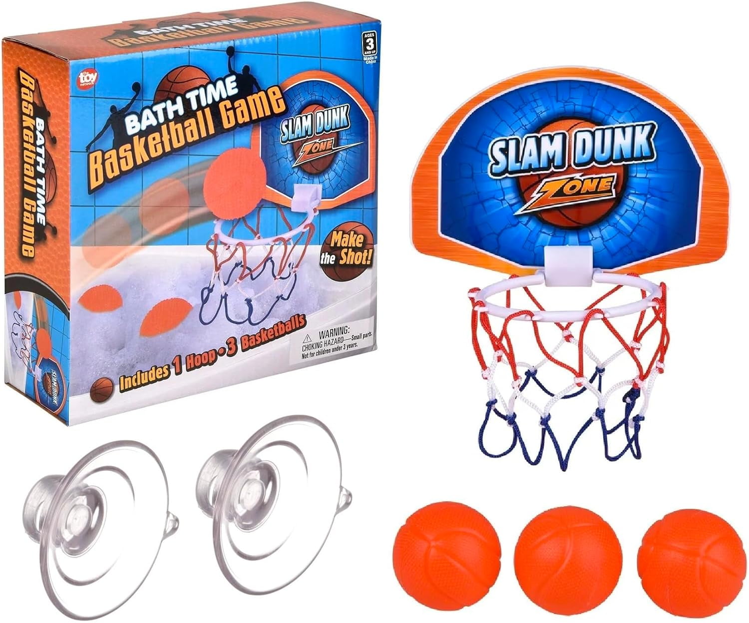 Bath Time Mini Basketball Slam Dunk Zone Shooting Game (6") 3 Balls That Float Included. Suctions to The Wall. Plastic. Bathtub Toy for Boys and Girls. (1 Set)