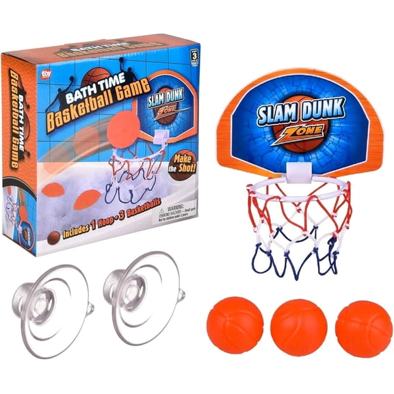 Bath Time Mini Basketball Slam Dunk Zone Shooting Game (6") 3 Balls That Float Included. Suctions to The Wall. Plastic. Bathtub Toy for Boys and Girls. (1 Set)