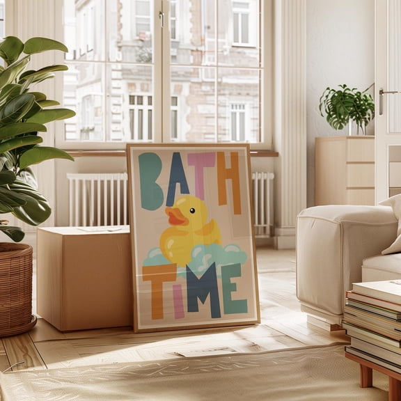 Bath Time Rubber Duck Print Wall Art, Funny Bathroom Toilet Wall Art Poster Unframed Paper Print