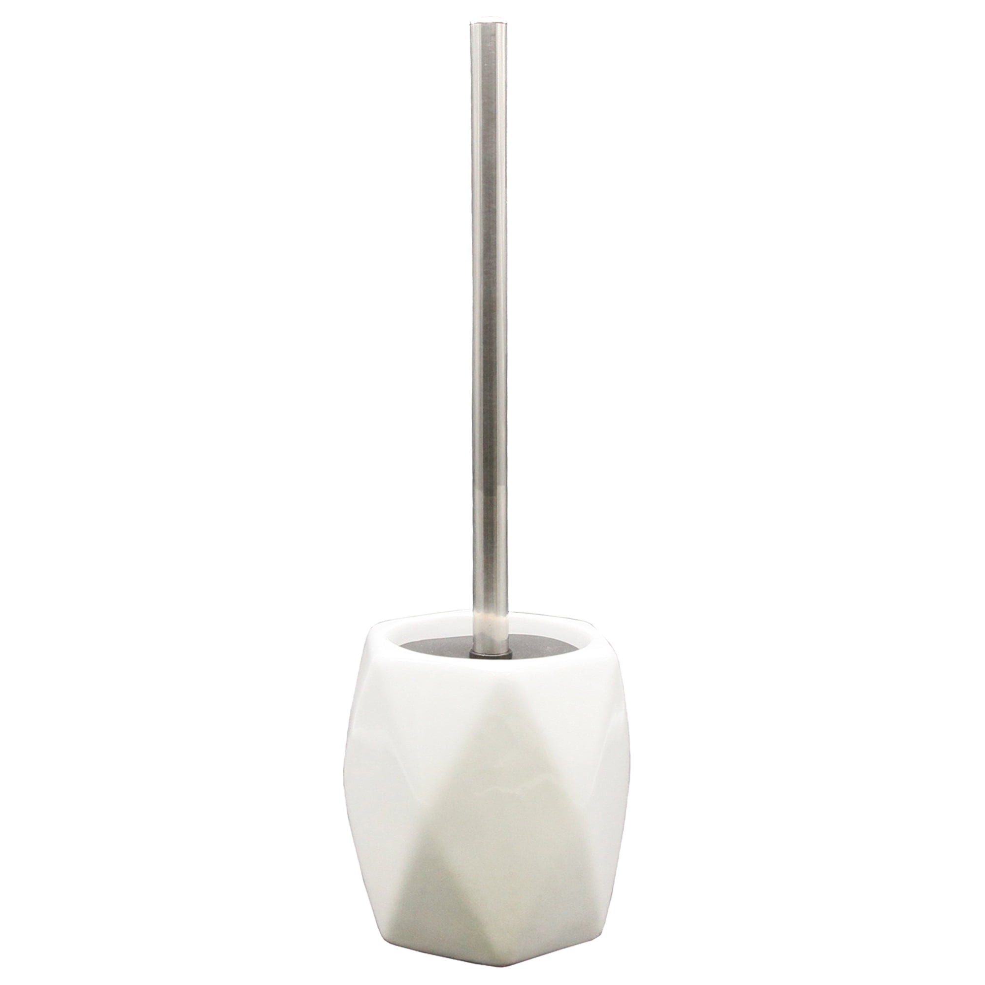 White Diamond Stoneware Toilet Brush Holder with Stainless Steel Handle