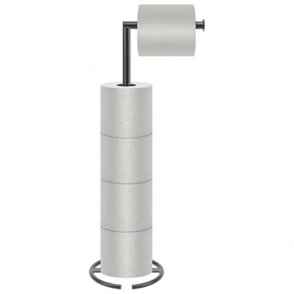 Bath Toilet Paper Holder Stand- Modern Tissue Roll Holder Standing with Balanced Base Rustproof Toilet Roll Holder for Bathroom/Kitchen Countertop Matte Black Metal Base