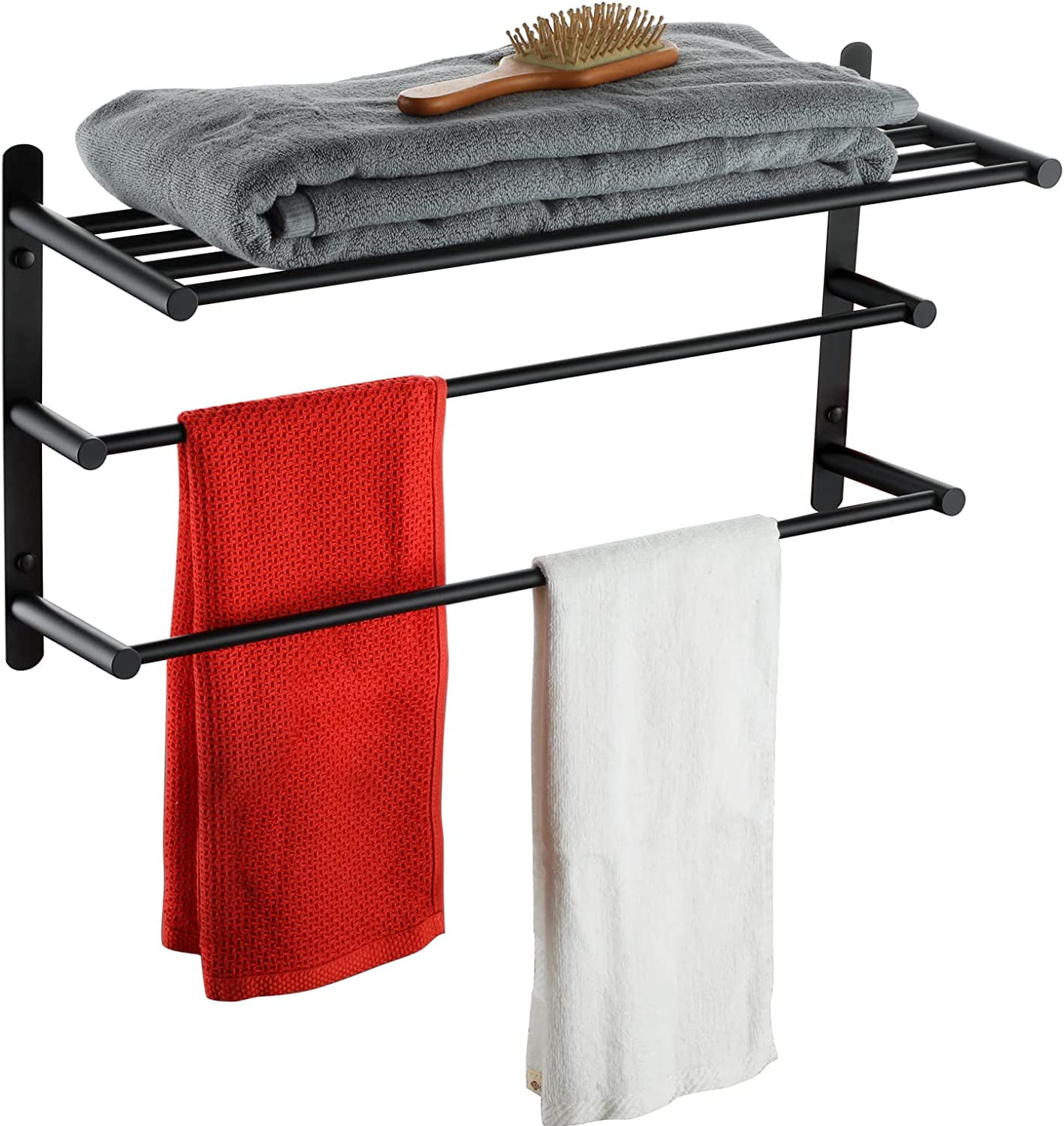 Bath Towel Bars Matte Black Bathroom 3-Tiers Ladder Towel Rails Wall Mounted Towels Shelves Rack ...