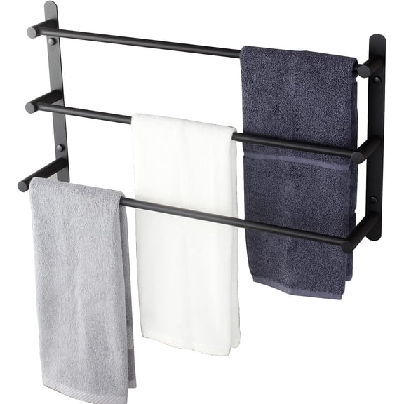 Bath Towel Bars Matte Black Bathroom 3-Tiers Ladder Towel Rails Wall Mounted Towels Shelves Rack Stainless Steel, B5002BK-L24