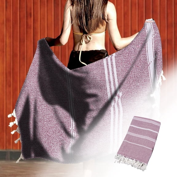 Bath Towel Bath and Outdoor Shawl - Pure Turkish Non Stick Sand Tassel Beach Towel with Striped Sauna Style for Adults, 100 cm×180 cm, Deep Purple