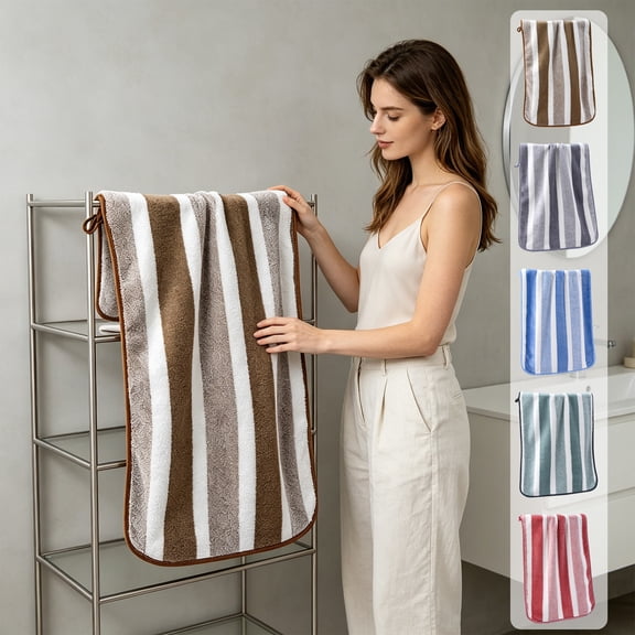 Bath Towel,Compact Striped Layout Accelerates Post Shower Moisture Evaporation,Quick Dry Wrap Cloth for Indoor Daily Bathing and Outdoor Beach Sun Drying Use(Brown)
