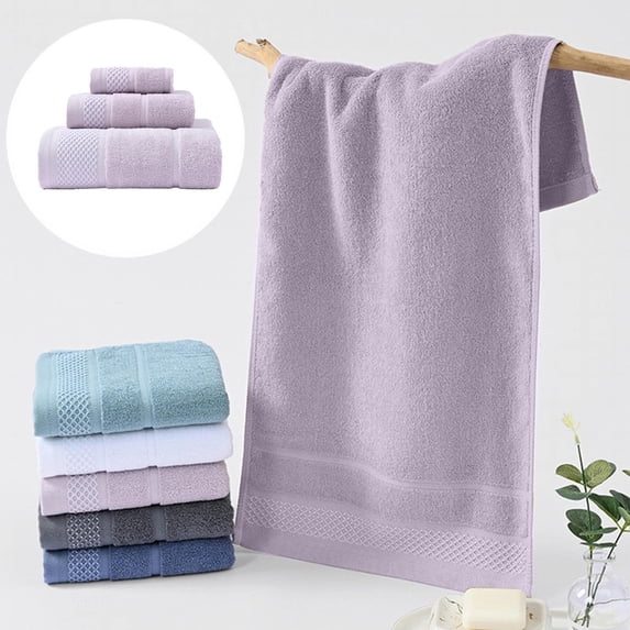 Bath Towel Cotton Household Set Bath Towel + Towel + Square Towel (540G) Set (Light Purple),Bath Towel Set X1