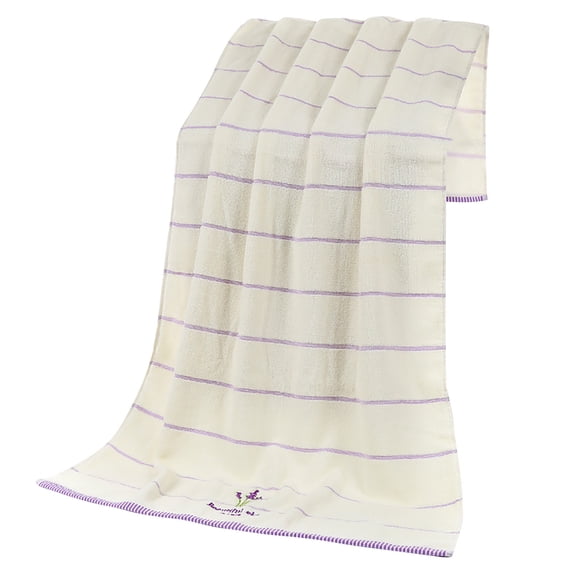 Bath Towel, Embroidery Lavender Cotton Fabric Towels, Hand Face Soft Towel for Home Bathroom, 28x55in