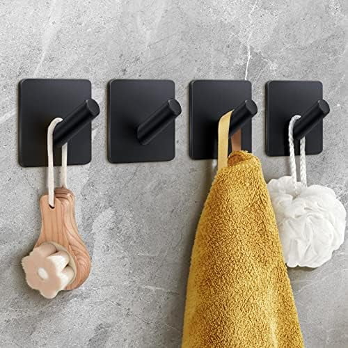 Matte Black Heavy Duty Self-Adhesive Towel Hooks Set of 4