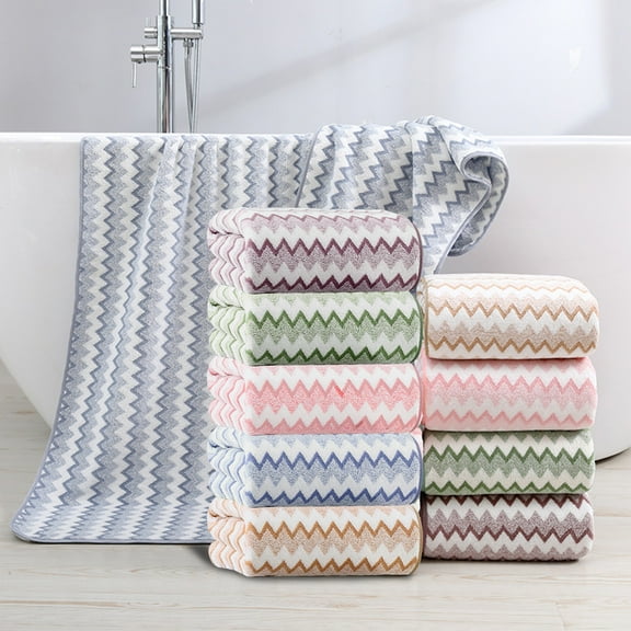 Bath Towel Large Striped Soft Absorbent Quick Dry Woven Double-Hemmed Edges Spa Hotel Quality | 55.1 x 27.5 in | Pink Green Blue Coffee | Single Pack | Durable Everyday Use
