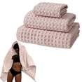 thumbnail image 1 of Bath Towel Polyester Bath Towel Cotton Waffle Bath Towel 3-Piece Set Pink A, 1 of 9