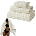 thumbnail image 1 of Bath Towel Polyester Bath Towel Cotton Waffle Bath Towel 3-Piece Set,Rice White A, 1 of 9