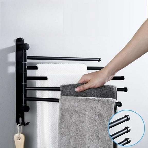 Bath Towel Rack Swivel Towel Rack Bathroom Swing Arm Towel Bar Wall Mounted Clothes Hanger 5 Strokes