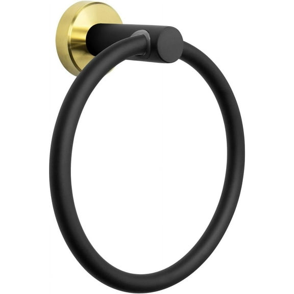 Bath Towel Ring, Bathroom Hardware Accessories-Thicken Stainless Steel Hand Towel Holder for Bathroom, Modern Round Towel Hanger Wall Mounted (Black and Gold, 1 Pack)