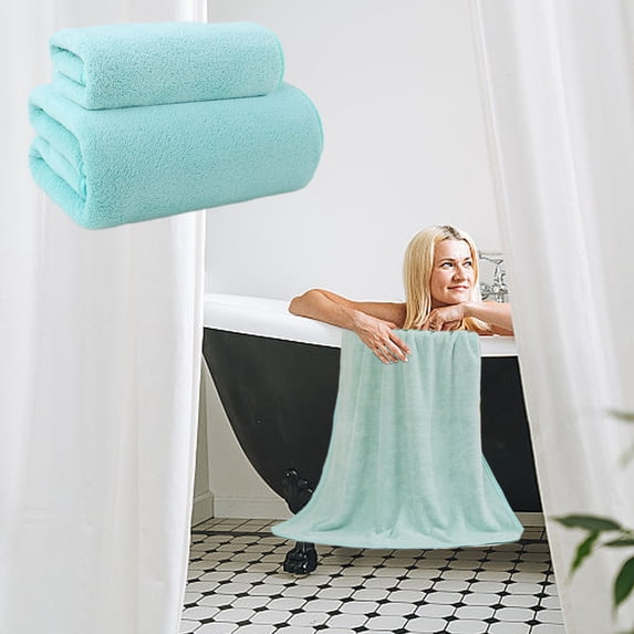Bath Towel Set 2 Piece Highly Absorbent Quick Dry Soft Lightweight Towels for Bathroom Home Gym Travel with Washcloth, 27.5 X 55.1 Inch, Light Green