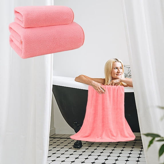 Bath Towel Set 2 Piece Highly Absorbent Quick Dry Soft Lightweight Towels for Bathroom Home Gym Travel with Washcloth, 27.5 X 55.1 Inch, Pink