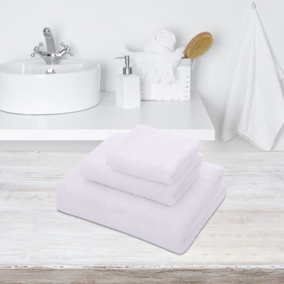 Bath Towel Set 3 Piece, Embossed Bear Design 100% Cotton Soft Absorbent Quick Dry Towels for Bathroom, Beach, Travel