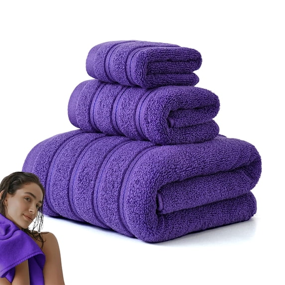 Bath Towel Set 3 Piece, Super Absorbent Soft Towels, Luxury Bath Sheet Hand Towel Washcloth, Hotel Quality Towel Set for Bathroom Spa (Purple)