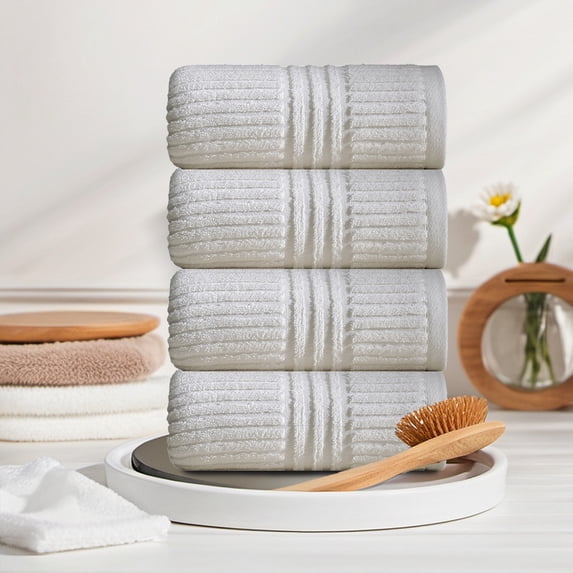 Bath Towel Set of 4, Thick Soft Absorbent Polyester Fiber Bathroom Towels, 28x14 in Wash and Face Towels for Home Spa Pool Gym Travel, Easy Care Machine Washable