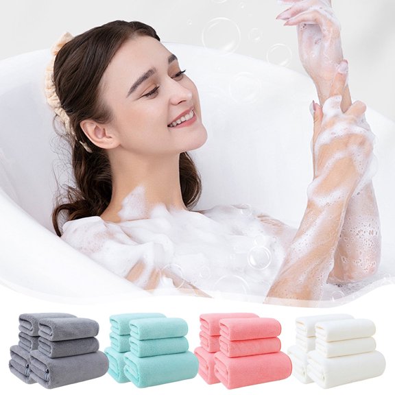 Bath Towel Set 6-Piece | Soft Absorbent Non-Shedding Terry Fabric | 2 Large 140x70cm & 4 Small 75x35cm | Double-Needle Reinforced Edges | Quick Dry | Blue Orange Gray | Multi-Use