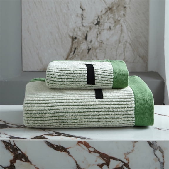 Bath Towel Set for Adults | Ultra Soft Thickened Absorbent Washcloth & Bath Wrap 2-Pack | Quick Dry Striped Design, Brown/Gray/Green, Large 55"x27", 29"x13" | Home Bathroom Essentials