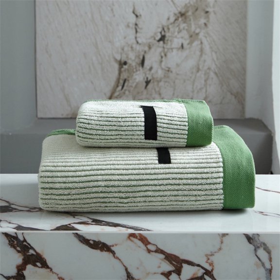 Bath Towel Set for Adults | Ultra Soft Thickened Absorbent Washcloth & Bath Wrap 2-Pack | Quick Dry Striped Design, Brown/Gray/Green, Large 55"x27", 29"x13" | Home Bathroom Essentials
