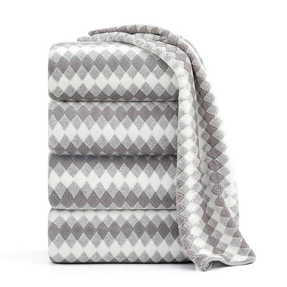 Beartech 4 Pack Bath Towel Set-35"x70" Towel,600GSM Ultra Soft & Less lint Microfibers Bathroom Towel Set,Highly Absorbent Quick Dry Oversized Towels Spa Hotel Luxury Shower Towels-Light Gray