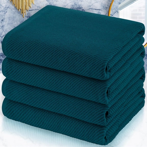 Bath Towel Set of 4, 30 x 56 Inches, 100% Cotton, Soft Lightweight Absorbent Quick Dry, Deep Turquoise