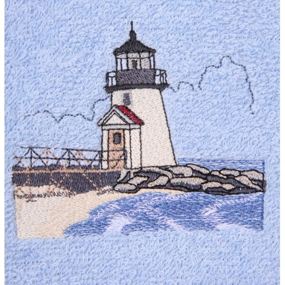 Bath Towel Set with Embroidered Brant Point Lighthouse - Beige