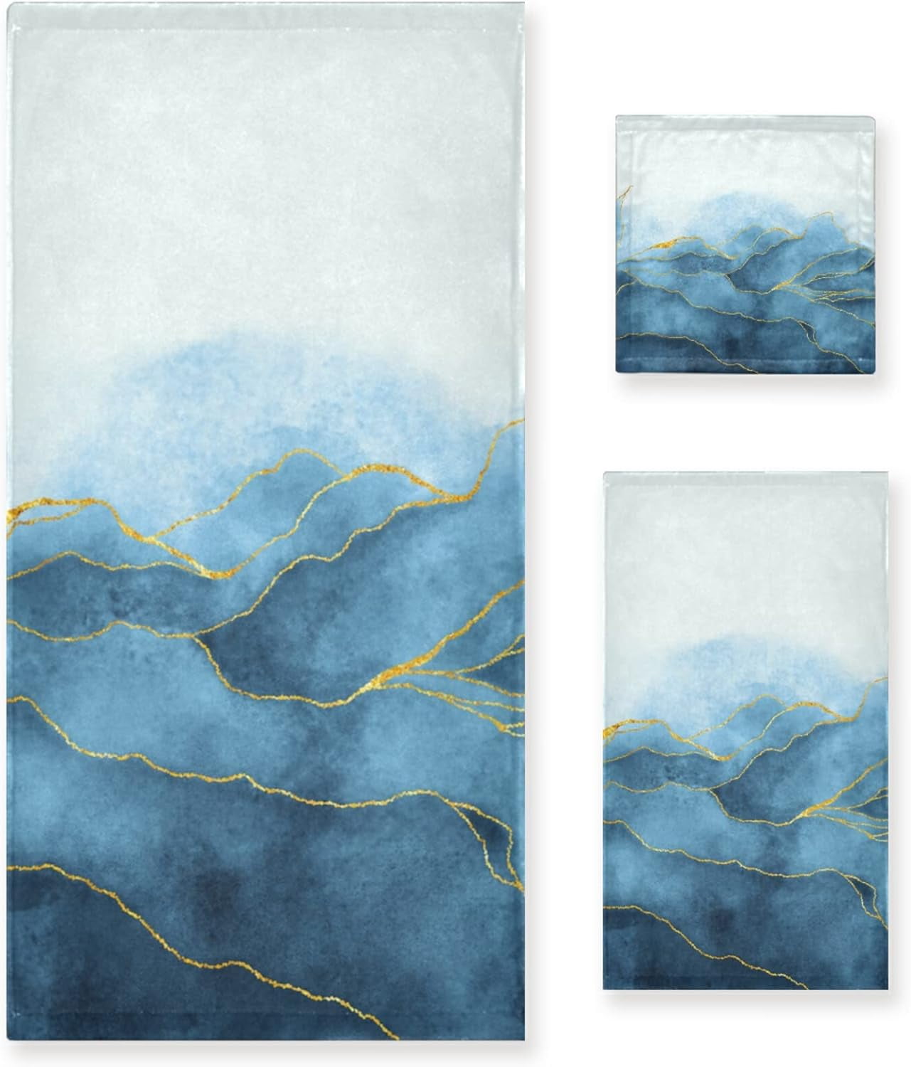 Bath Towel Sets for Bathroom Hand Towels Fingertip Towels Blue and ...