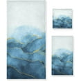 thumbnail image 1 of Bath Towel Sets for Bathroom Hand Towels Fingertip Towels Blue and White Marble Gold Line 3 Piece Decorative Soft Cotton Absorbent, 1 of 6