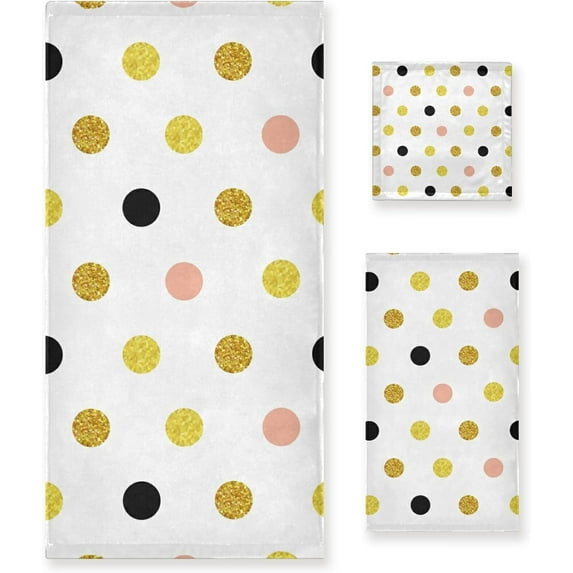 Bath Towel Sets for Bathroom Hand Towels Fingertip Towels Rose Gold and Black Dots Golden Dots 3 Piece Decorative Soft Cotton Absorbent