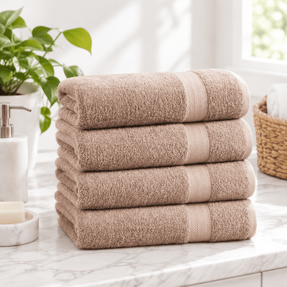 Bath Towel Setton 4 Piece Soft Absorbent - Taupe - Walmart.com