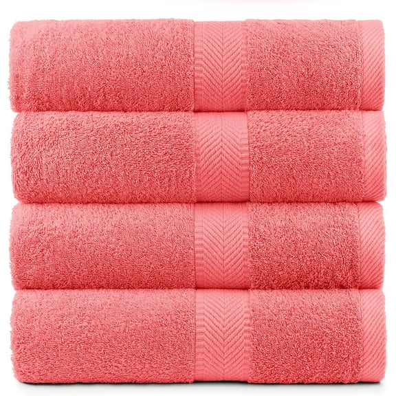 Bath Towel Sheet Set Soft Cotton Water Absorbent Towel Sheets, Set of 4, Coral
