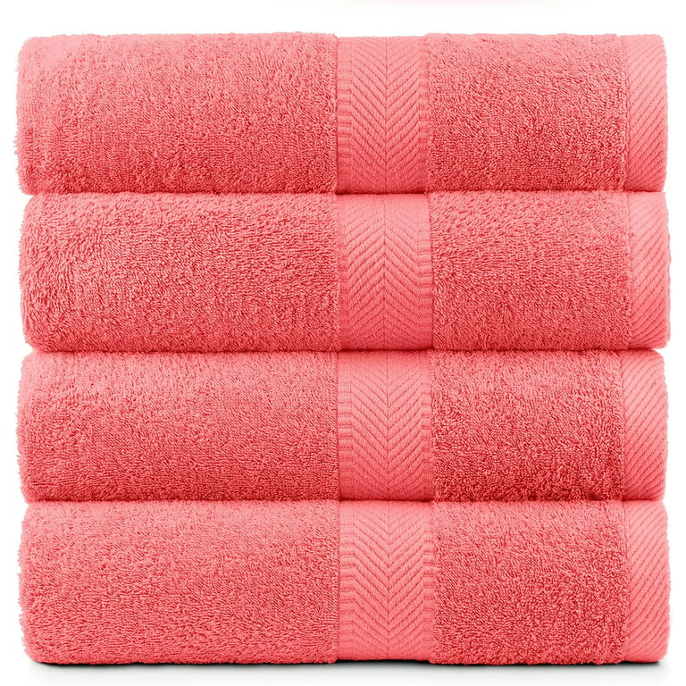 Bath Towel Sheet Set Soft Cotton Water Absorbent Towel Sheets, Set of 4,  Coral