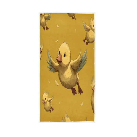 Bath Towel Single-Sided Printed Highly Absorbent Soft Quick Towel for Bathroom Spa Gym & Sports Flying Duckling Seamless Illustration