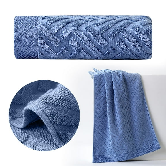 Bath Towel T shape Pattern 100% Cotton Absorbent Soft Decorative Towel for Bathroom 13.39 x 29.13 Inch (Blue)