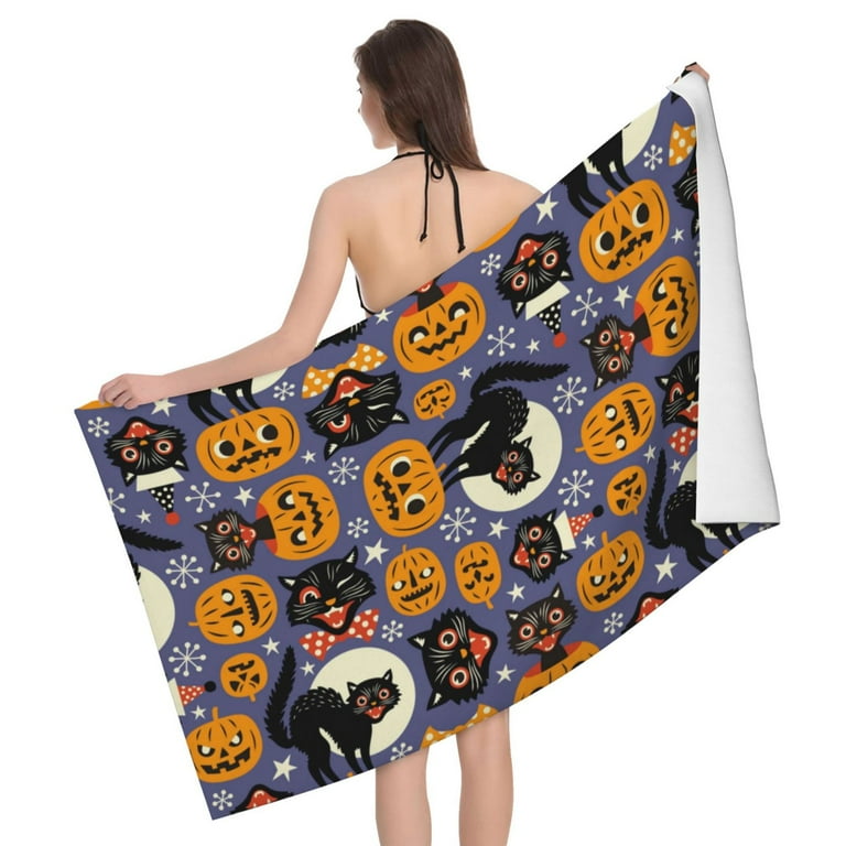 Bath Towel Towels for Bathroom Spooky Cats Halloween Pumpkins Large Bath Towels Beach Towels Hand Towels for Bathroom Lightweight and Quick Drying Towels for Sport Yoga Fitness 32 x 52
